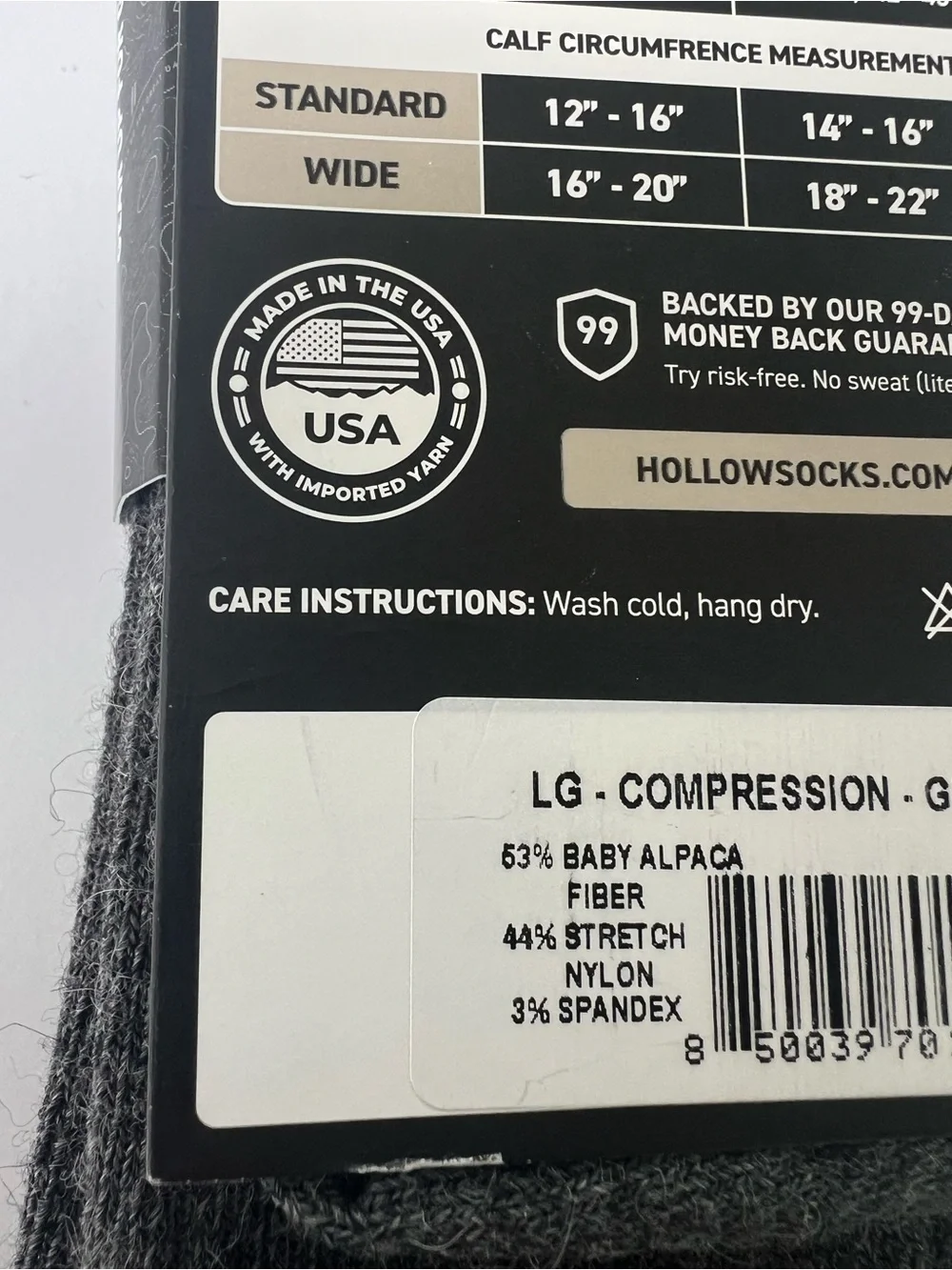 Baby Alpaca Hollow Compression Socks Gray Skiing Performance USA L